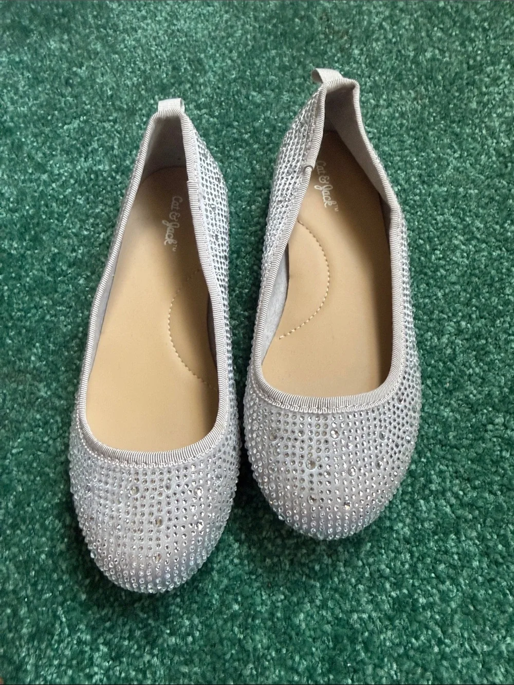 Cat & Jack Silver Rhinestone Kids Ballet Flats